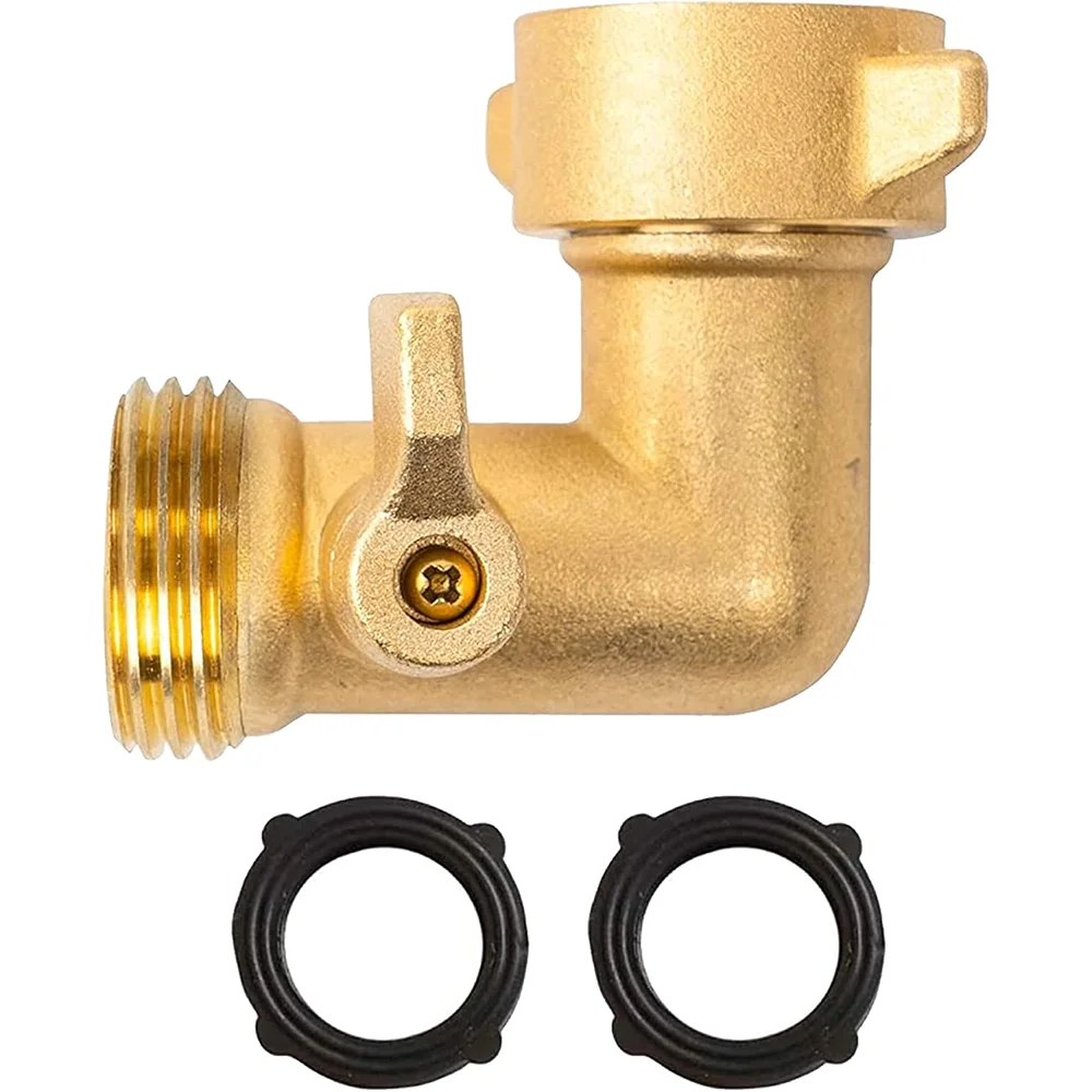 90 Degree Garden Hose Adapter with Shut Off Valves, 3/4
