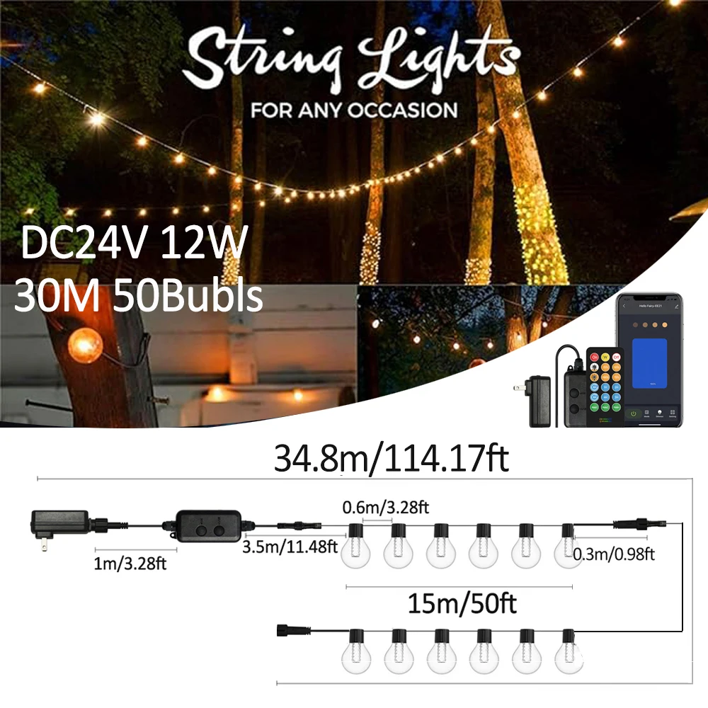 G40 Outdoor Lights DIY String Lights 3Modes Adjustable Remote Control Lights Bulbs for Patio Garden Outside Backyard Christmas