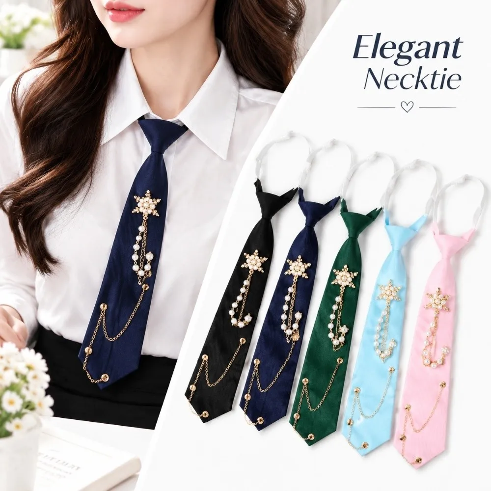 New Lightweight Pre-tied Necktie Pre-tied Chain Decor Chain Necktie Bow Shape No Knot Shirt Accessory Jk Uniform Outfit