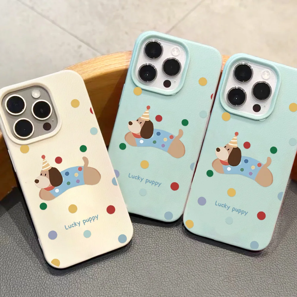 Cute Dog Leather Case For iPhone 16 11 15 14 12 13 Pro Max 14 15 16 Plus iPhone11 iPhone16 16Promax 16 Soft Colorful Cover Funda