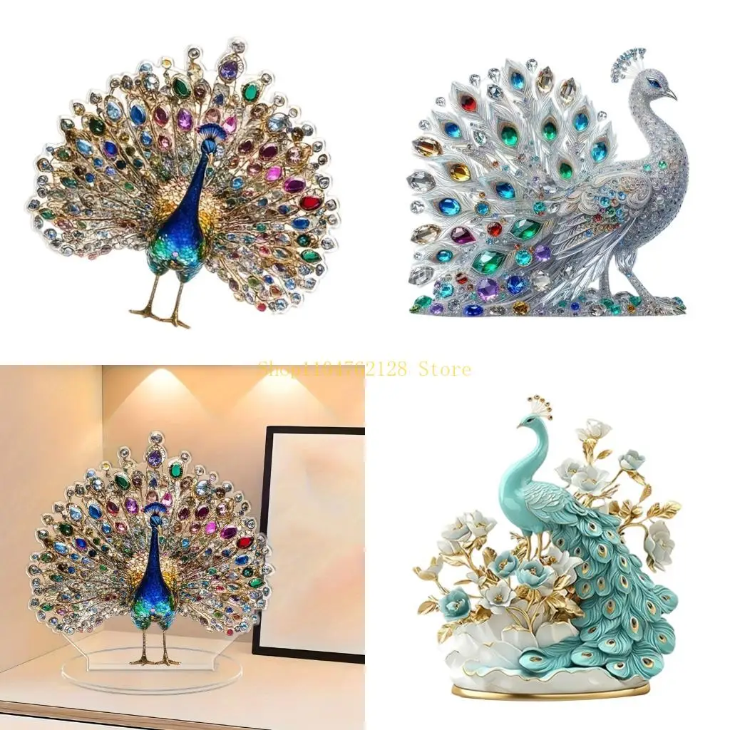 Acrylique paons Sculpture Statue Figurines décoratives à collectionner, bureau à domicile bibliothèque décors bureau cadeau