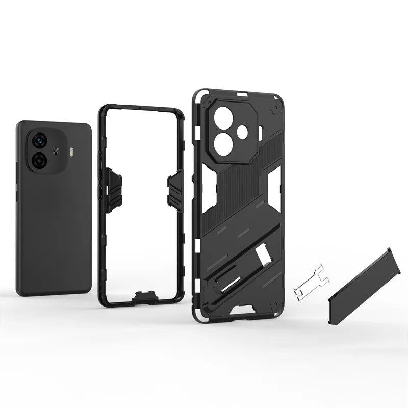 For Vivo IQOO Z9 Turbo Case For Vivo IQOO Z9 Turbo Cover Armor PC Stand Holder Shockproof Silicone Protective Phone Back Cover