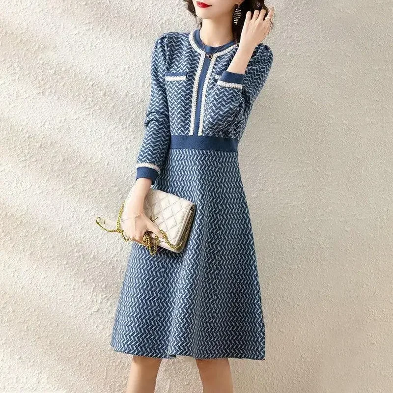 Autumn Winter Sweater Dress Luxurious Knitted Long Sleeve Dress French Party Dress Designer Korean Fashion New Slim Fit - Image 4