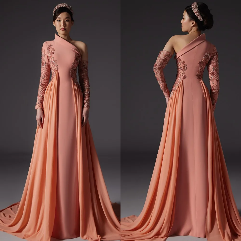 

Jiayigong Jersey Draped Embroidery Valentine's Day Ball Gown One-shoulder Bespoke Occasion Long Dresses