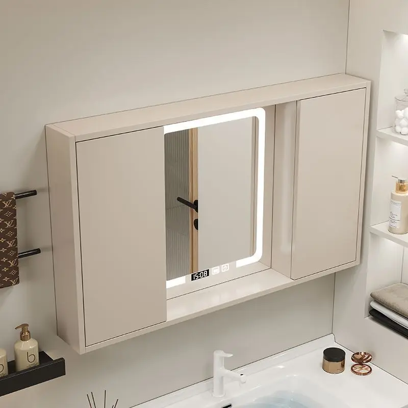 Intelligent folding feng shui mirror wall-mounted multi-layer solid wood hidden mirror cabinet clamshell mirror cabinet