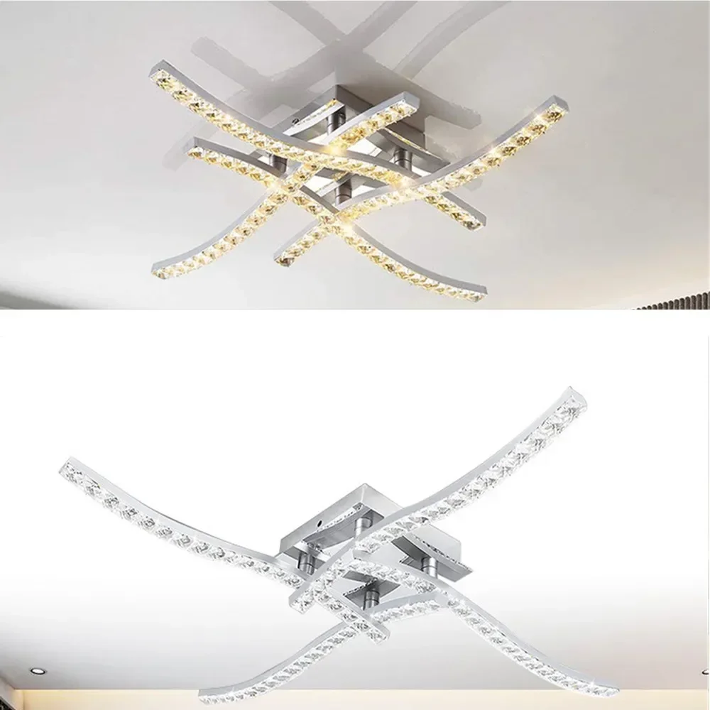 

Modern LED Ceiling Light Curved Metal Ceiling Lamp 4 Crossed Flaming Acrylic Ceiling Light for Living Room, Bedroom, Kitchen