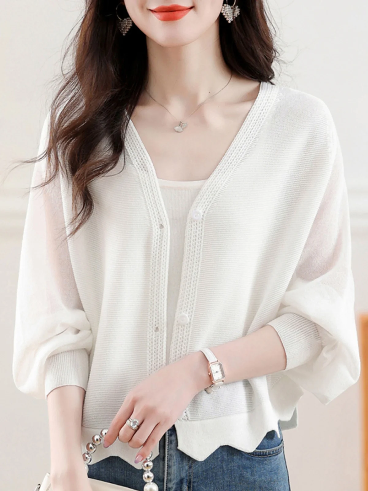 

High Quality Thin Ice Silk Knitted Sunscreen Cardigan for Women's Summer Outerwear, Air-conditioned Cover Up, Shawl Jacket