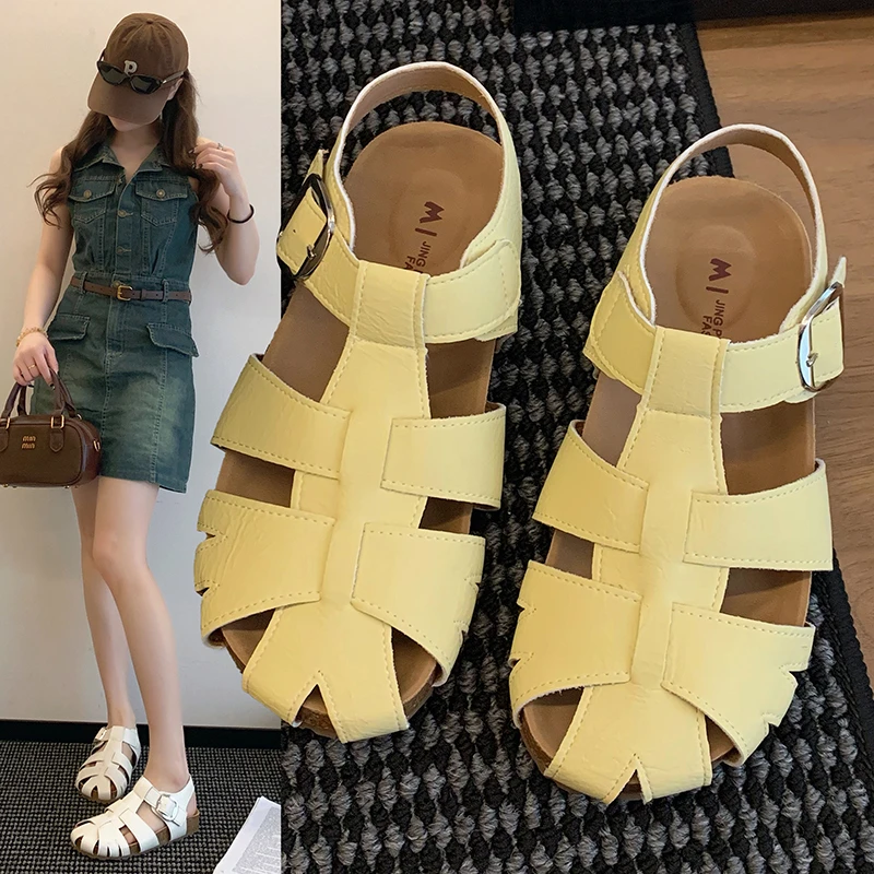 

Легкая женская обувь на танкетке, летние сандалии, женские летние повседневные туфли на липучке с открытым носком на танкетке, zapatos para damas en oferta