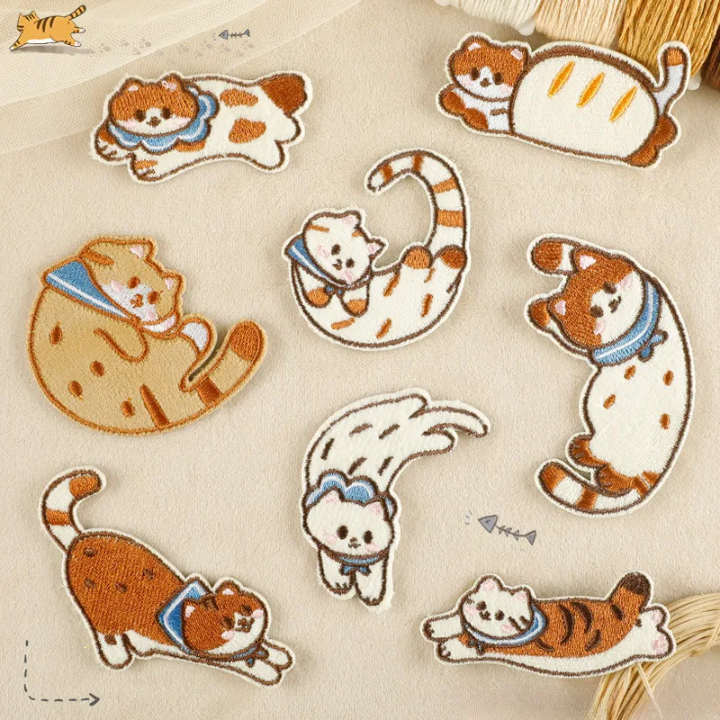 3/5Pcs Stick On- Cat Patch Stickers Sew On Patches for Clothing Hat Embroidery Fusible Applique Badge Decoration Accessory