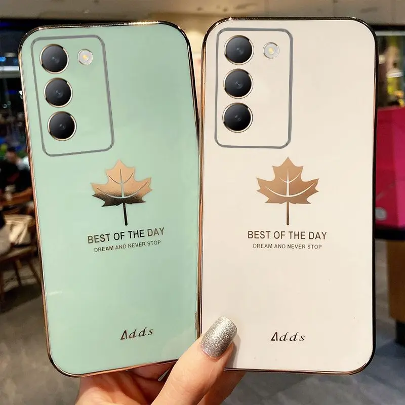 

Skinlee For VIVO V30 Lite Case Plated Bezel Maple Leaf Pattern Silicone Cover For VIVO V30 5G V30 Pro V40 SE 80W 5G Back Shell