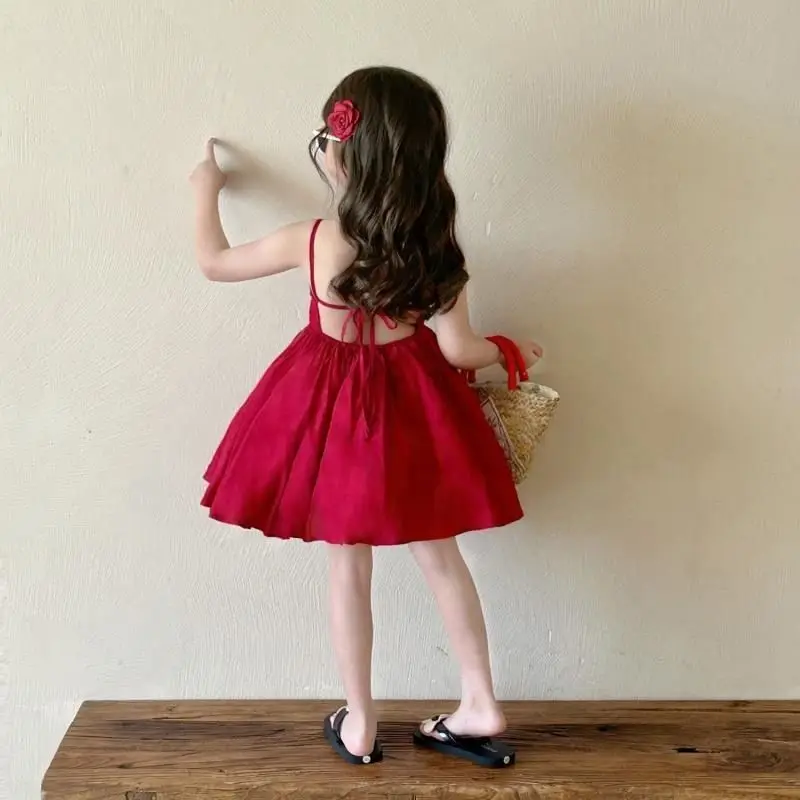 Girls Camisole Dress 2026 Summer New Style Children's High-end Sense Niche Backless Dress