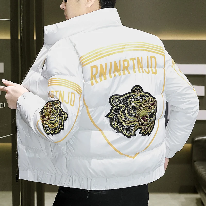 

Winter Thiened Diamond Coat Men's Faion Slim Fit Cotton Jaet Stand Collar Quilted Padded Coat Bright Surface down Cotto...