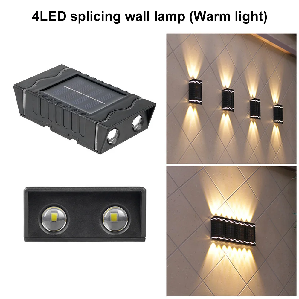 4 LED Lâmpada de parede Solar Outdoor Waterproof Up and Down Luminous Iluminação Jardim Decoração Solar Luzes Escadas Fence Sunlight Lamp