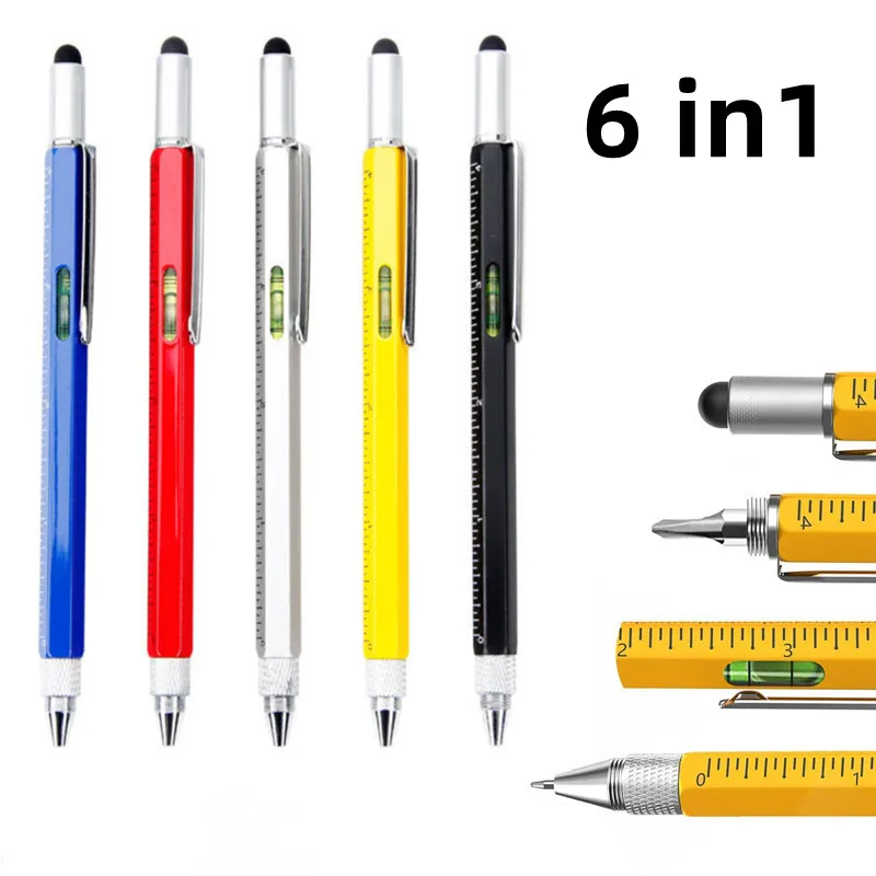 6 in 1 Unique Multitool Pen with Ruler Stylus Level Screwdriver Box Stocking Stuffers for Men Multitool Pen Cool Tool Gadgets