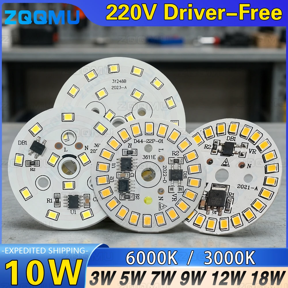 10PCS LED Chip 15W 12W 9W 7W 5W 3W AC 220V-240V SMD 2835 Round Beads No Driver Cool Warm White Light Bulb Lamp DIY