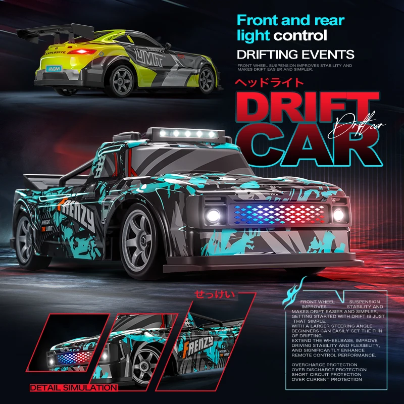 Carro de controle remoto profissional rc, carro esportivo com luzes, carro de corrida elétrico com tração nas quatro rodas, presente para menino