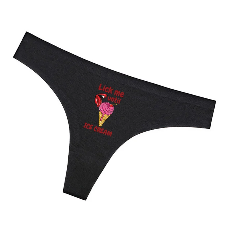 New Sexy ICECREAM Printing Underwear for Girls Lick Me G String Funny Pantie for Women Breathable Inner Clothing Plus Size