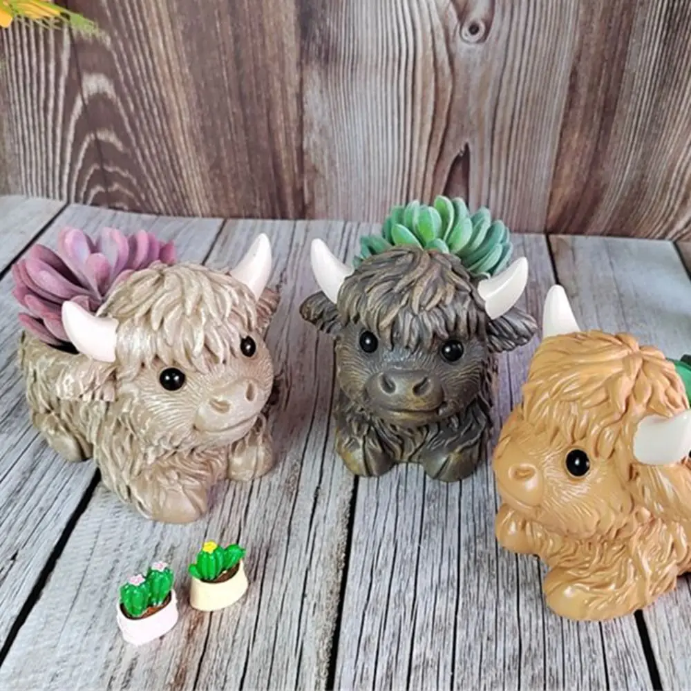 Garden Flowerpot Cute Highland Cow Flowerpot Multicolor Simulation Animal Creative Pots Mini Art Yak Resin Flower Pot Garden