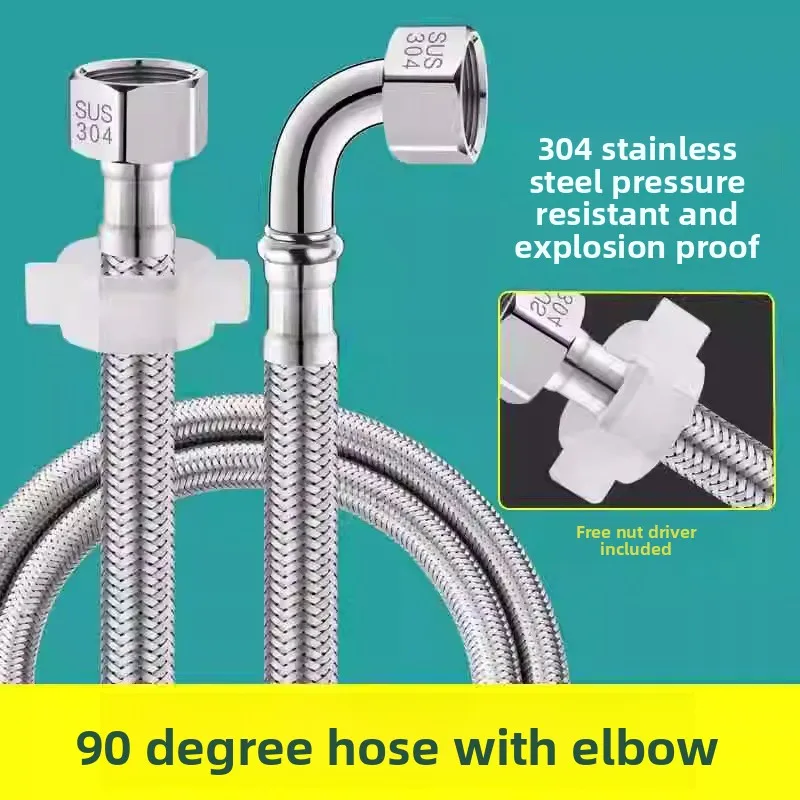 

2Pcs90 Degree with Elbow Hose Toilet Inlet Pipe 304 Stainless Steel Braided Pipe Metal Right Angle Hot and Cold Water Explosion