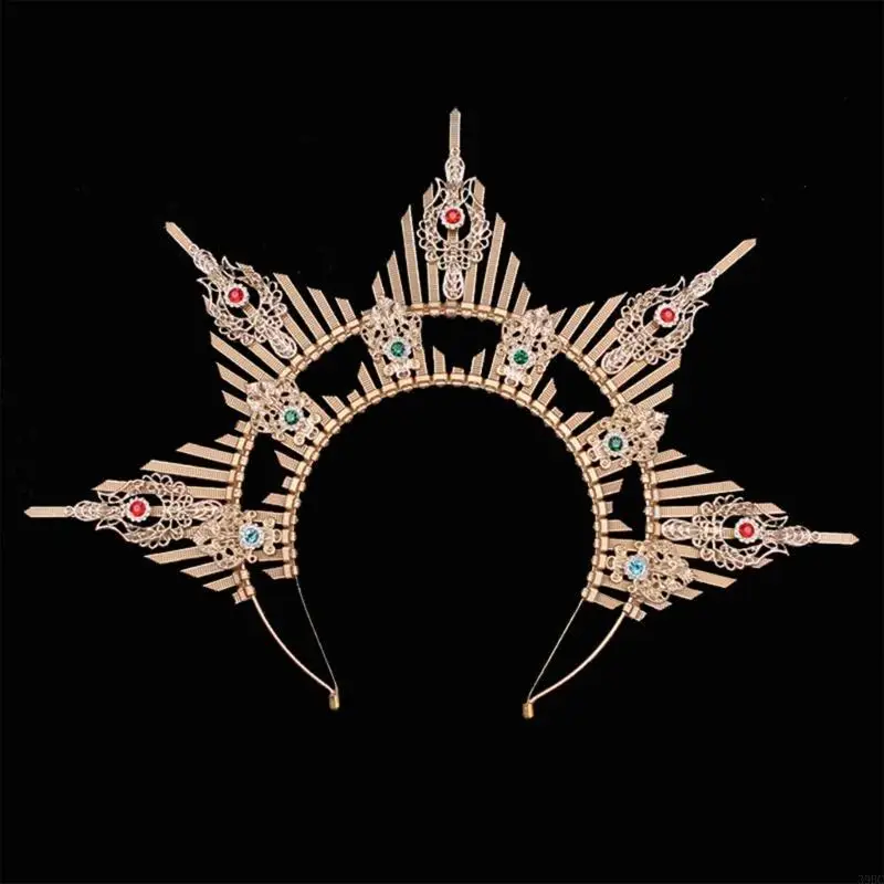 39BC Elaborate Spiked Tiaras Hair Hoop Crystal Crown Decorative Bridal Headpiece