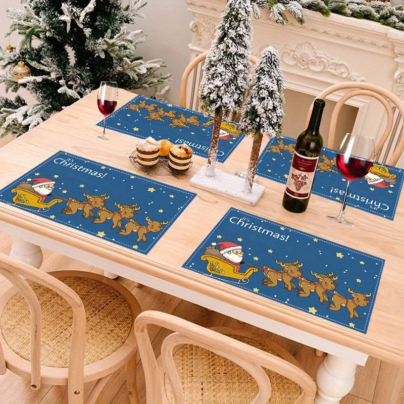 1PC Christmas Placemats Comfortable Linen Placemats Christmas Elements Table Mats Square Colorful Printed Placemat