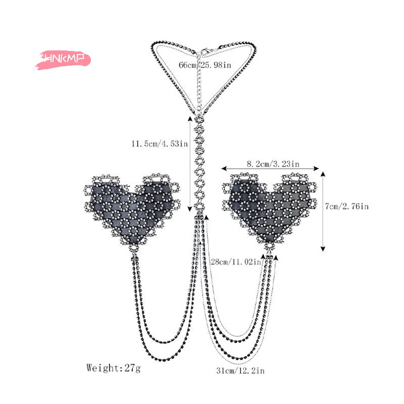 مثير حجر الراين الزخرفية فطائر اللحم مع المختنق طوق الجسم سلسلة ذاتية اللصق قابلة لإعادة الاستخدام المرأة الحلمة غطاء ملصقات #6