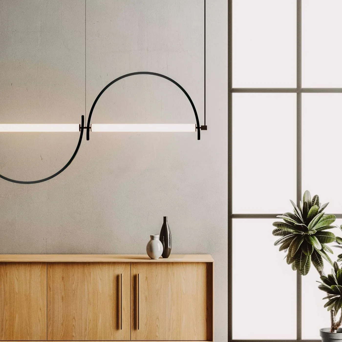 Minimalist Tea Room Leisure Area Restaurant Pendant Light Villa Study One Line Lamp Nordic Creative Half Circular Arc