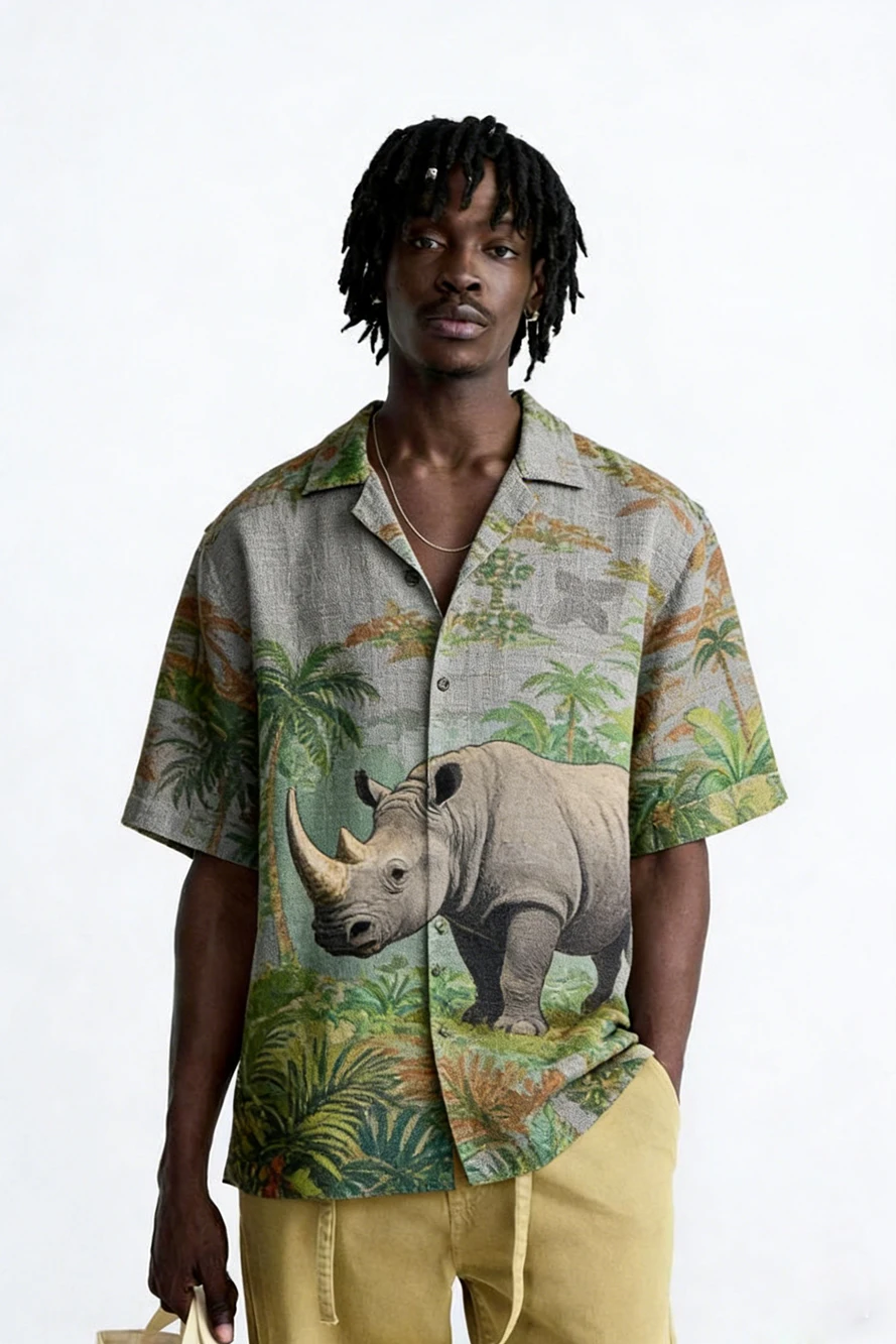 Men's New Animal Protection African Elephant Tiger 3D Printed White Shirt Hawaiian Soft Short Sleeve Casual Shirt Men's Clothing