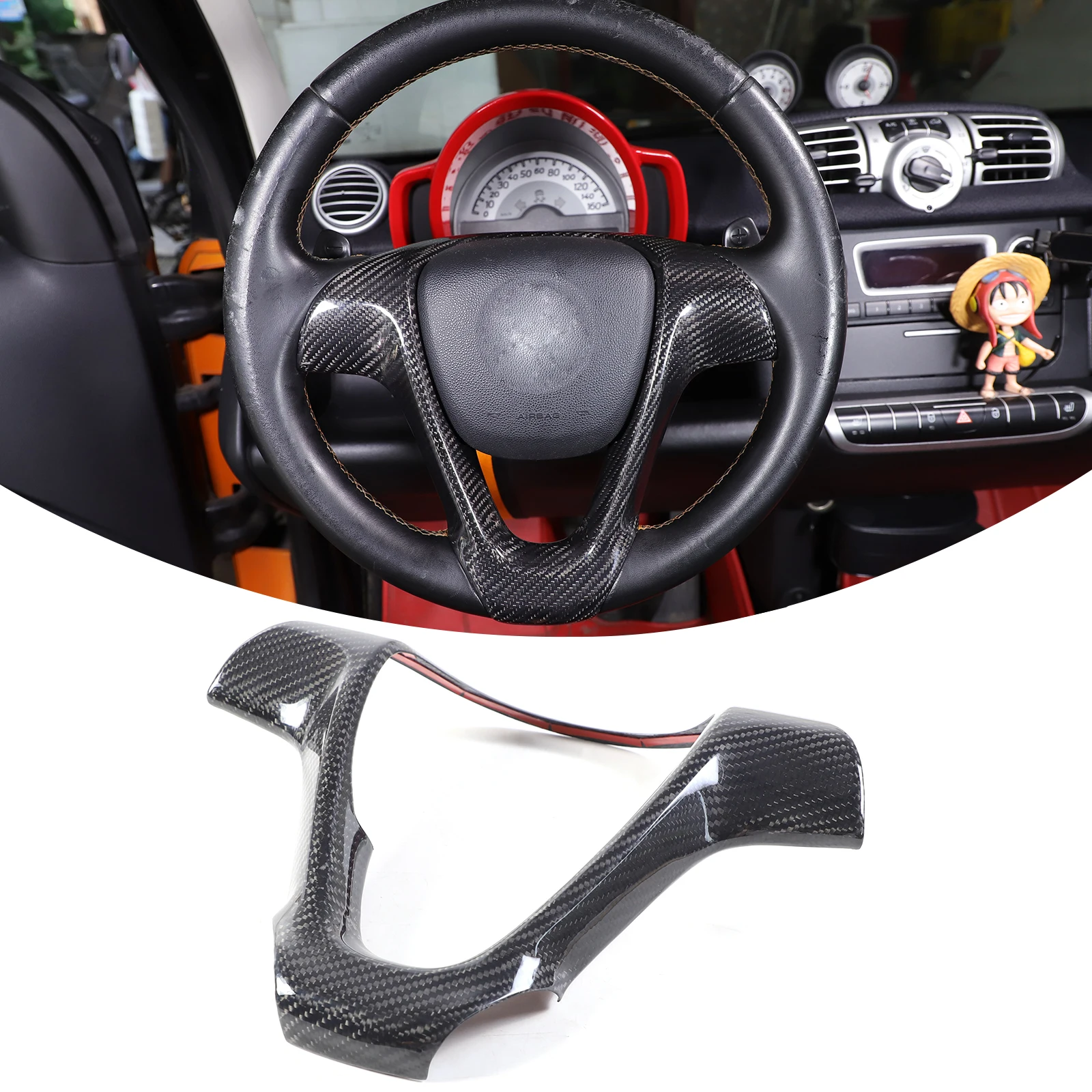 

Dry Carbon Fiber Car Steering Wheel Frame Decorative Sticker Accessories For Mercedes Benz Smart Fortwo 451 2009-2014