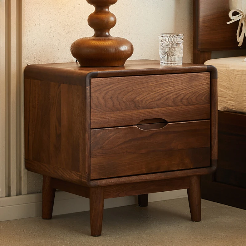 

North American black walnut full solid wood bedside table, Nordic creative bedside small cabinet, minimalist modern storage and