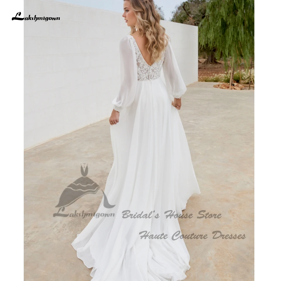 Lakshmigown Voluminöse Langarm-Strandhochzeitskleider 2026 V-Ausschnitt Sexy Chiffon Boho Brautkleider Maßanfertigung – Detail 5