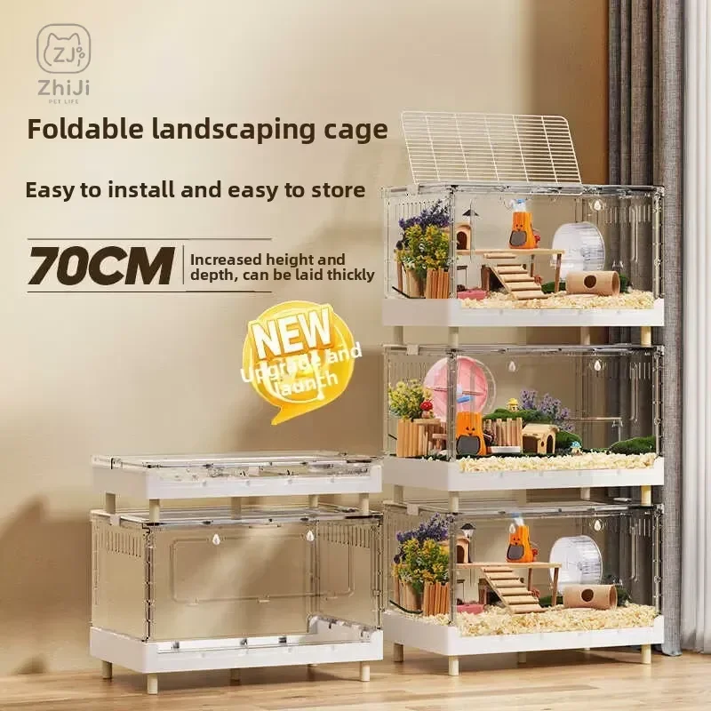 70cm Transparent Acrylic Hamster Cage Large Habitat Spacious Modular Clear Enclosure for Syrian Hamsters Hedgehogs Rodents