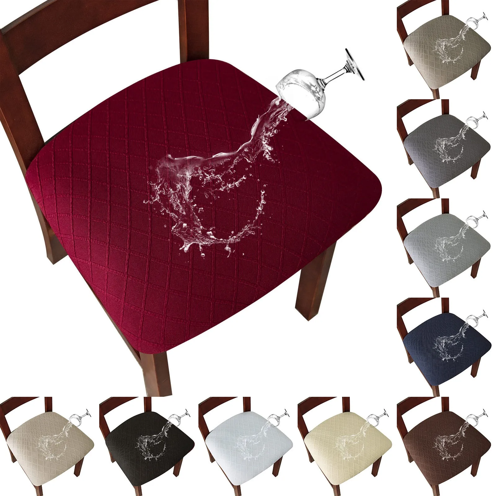 WaterProof Chair Seat Cover Dining Room Chair Covers Removable Washable Elastic Cushion Covers for Upholstered Dining Chair