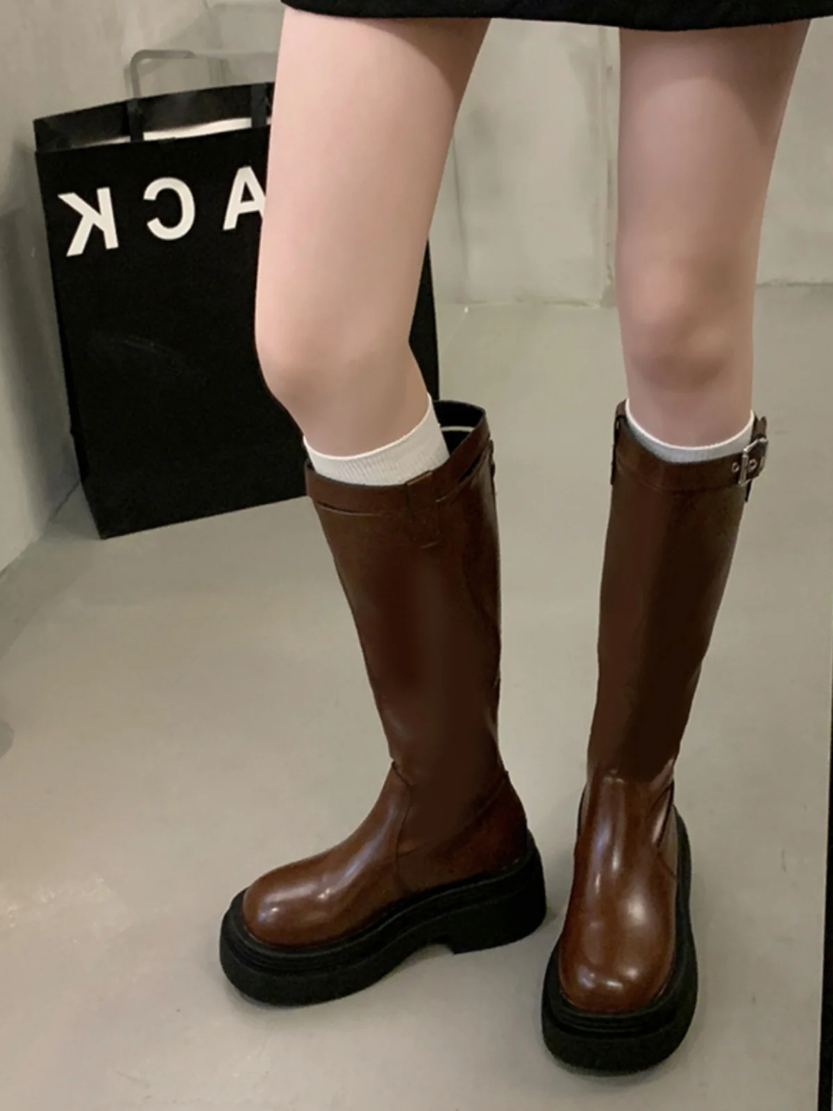 Buty zimowe Lady Round Toe Women Shoes Autumn Boots-Women Zipper Clogs Platform Sexy Thigh High Heels High Sexy 2024 Lolita Ove