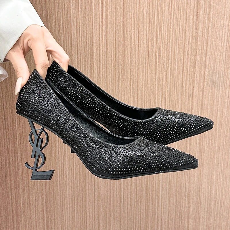 2024 Women's Pointed High Heels Fashion Luxury Black Classic Trend Female Design Korean Version Roman tacones altos de mujer