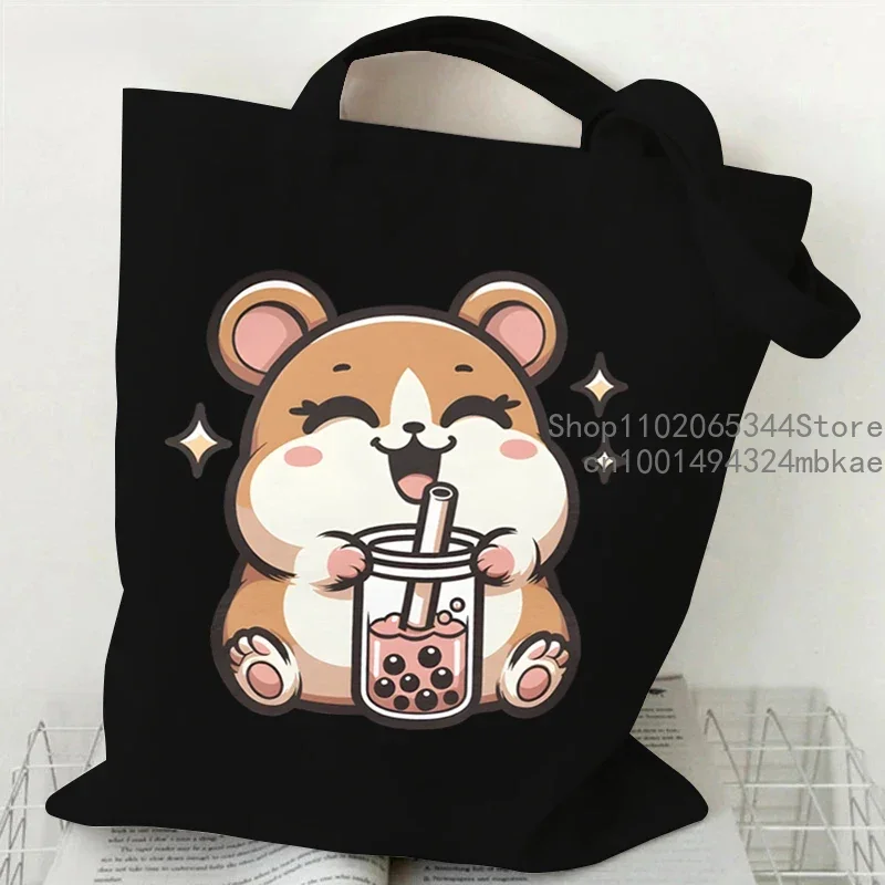 Shoulder Bag Kawaii Chai Gou Bobo Tea Canvas Tote Bag Women Cartoon Animal Milk Tea Teen Shopping Bag Dog Lovers Female Handbags