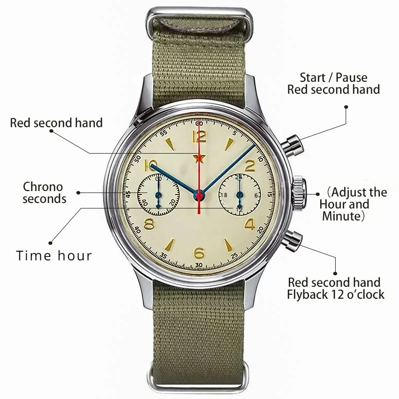 Men\'s watches 1963 pilot watch 42mm waterproof retro quartz chronograph