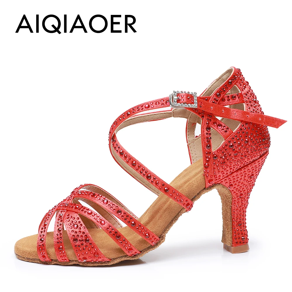 Woman Latin Dance Shoes for Women Women\'s Heel Sandals Drill Red Heels Elegant Heeled Summer 2024 Standard Ballroom Latino New