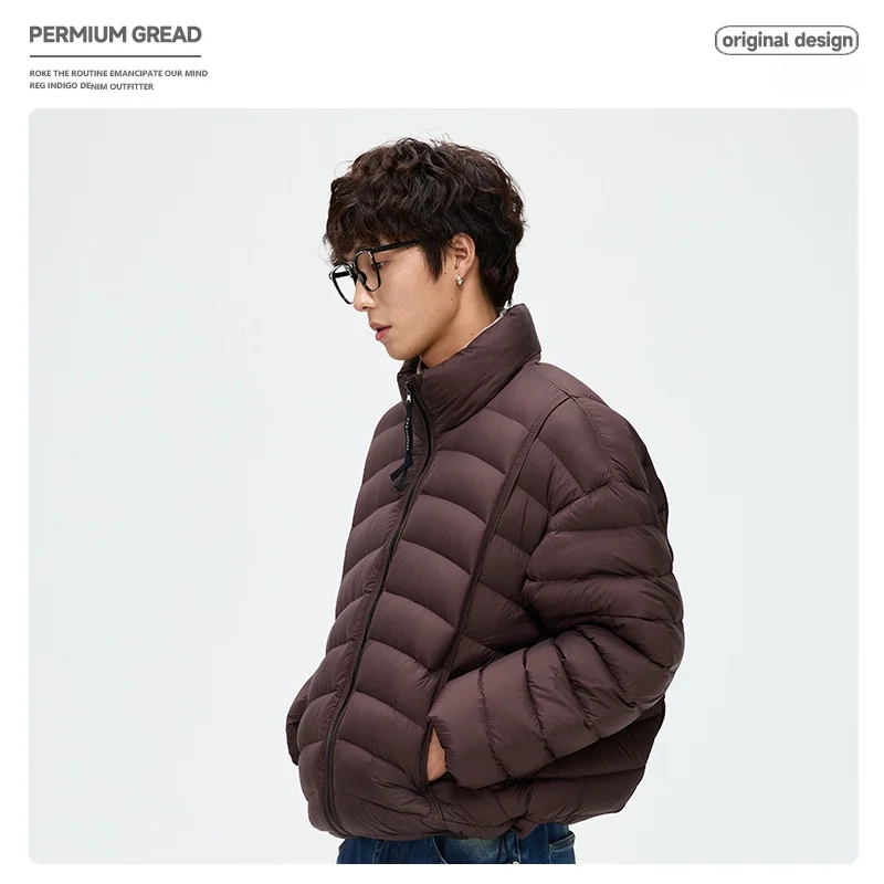 

Мужская утепленная куртка-пуховик с высоким воротником, наполненная белым утиным пухом, с 3D-рифлением, для защиты от холода, свободного кроя, средней длины, в городском повседневном стиле