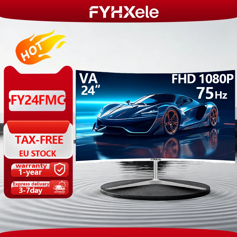 FYHXele Écran d'affichage incurvé TFT de 24 pouces pour jeux et bureau, fréquence de rafraîchissement de 75 Hz, vitesse de réponse élevée de 1 ms, prend en charge une résolution de 1920 * 1080, est