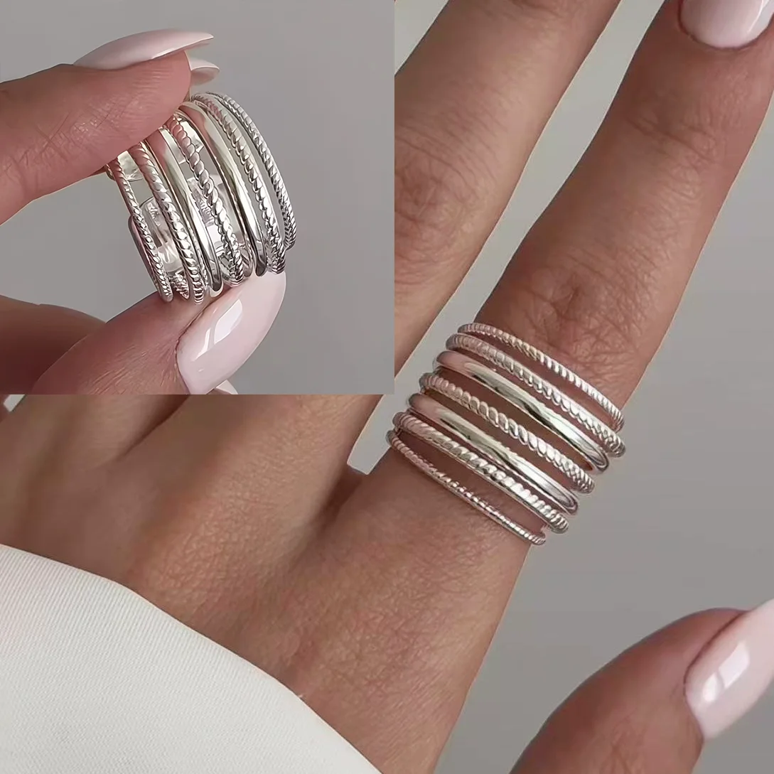 PANJBJ Echt 925 Sterling Silber Retro Runde Ring Für 2 Rigns Frauen Kette Vintage Edlen Schmuck Minimalistischen Zubehör Geschenk
