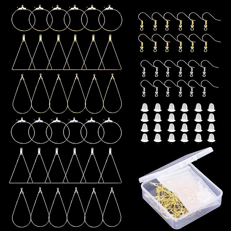 20-108PCS Earring Kit DIY Jewellery Making Supplies Silver Gold Color Copper Hoops Earrings Set  with Storage Box Ear Hooks