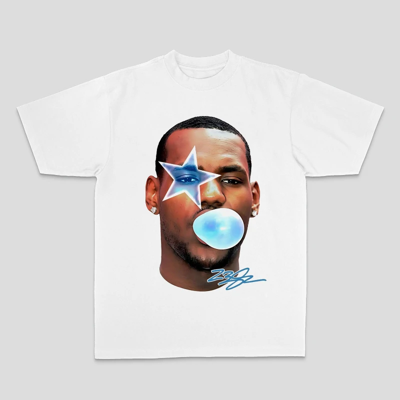 Pallacanestro ispirata a LeBron James ​ ​ T-shirt da uomo Ritratto iconico Stampa Dunk Action Design Athletic Streetwear ​ ​   Sciolto di grandi dimensioni