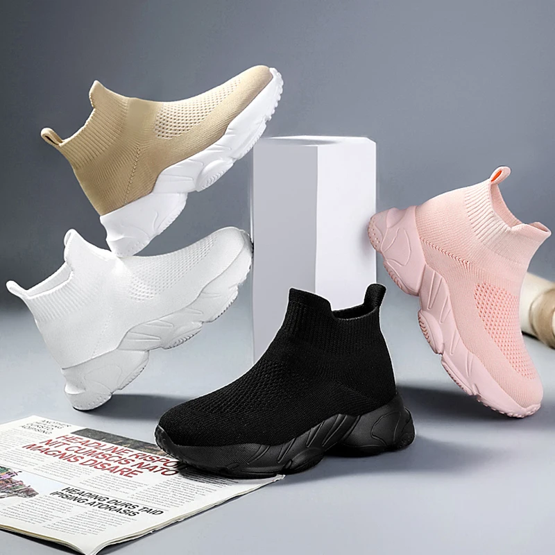 

Детские кроссовки-носки, модные дышащие сетчатые вязаные высокие кеды для детей, повседневные спортивные кроссовки для бега и тенниса для мальчиков и девочек, новинка