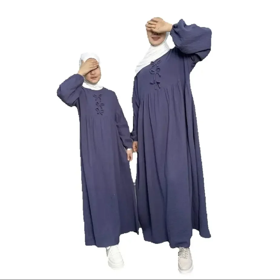 Muslim Mother Daughter Parent-Child Dress Abaya Dubai Kaftan Women Islam Jalabiya Ramadan Eid Djellaba Turkey Caftan Robe Kebaya