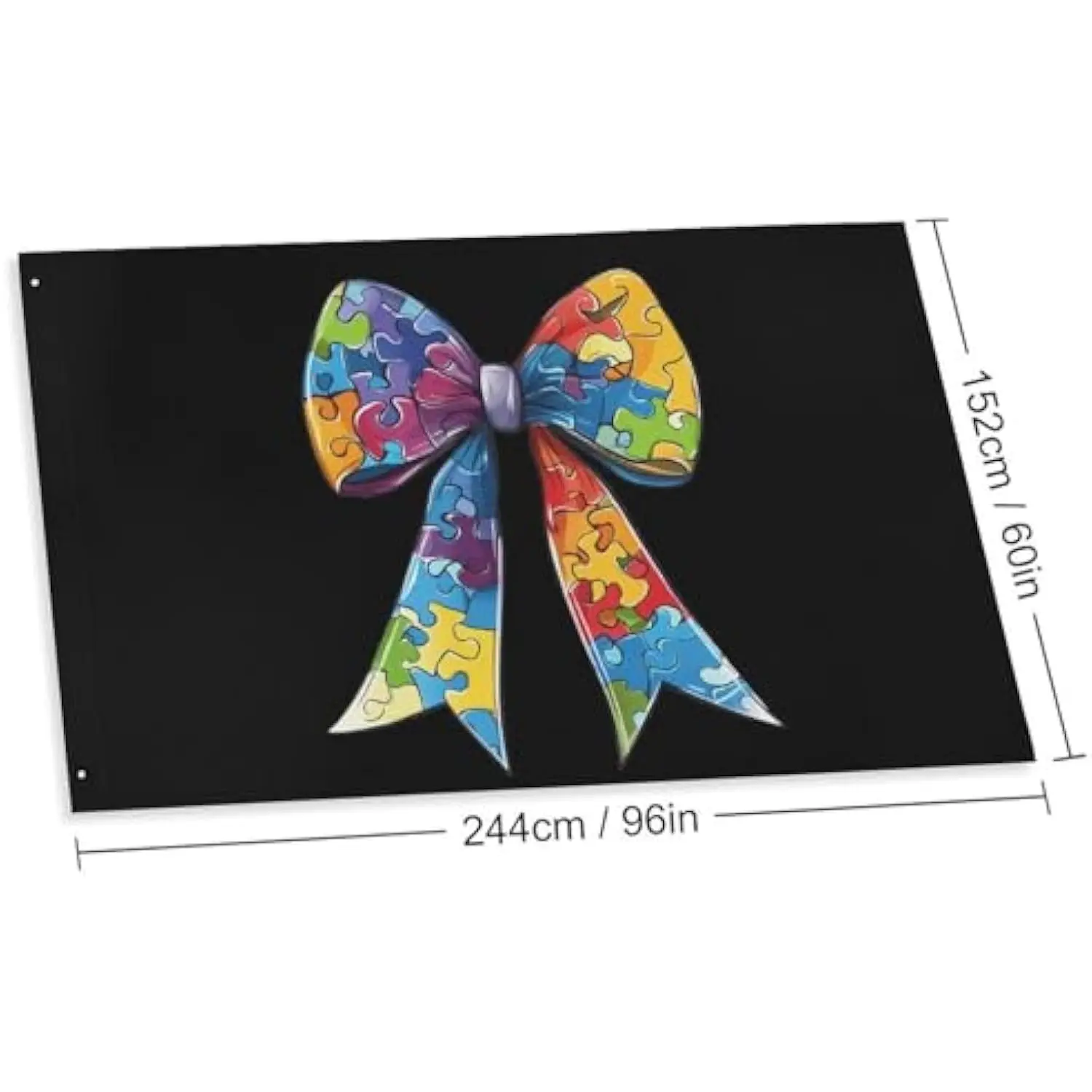 Autism Awareness Puzzle Ribbon Bow Black Garden Flag Durable Outdoor Indoor Banner