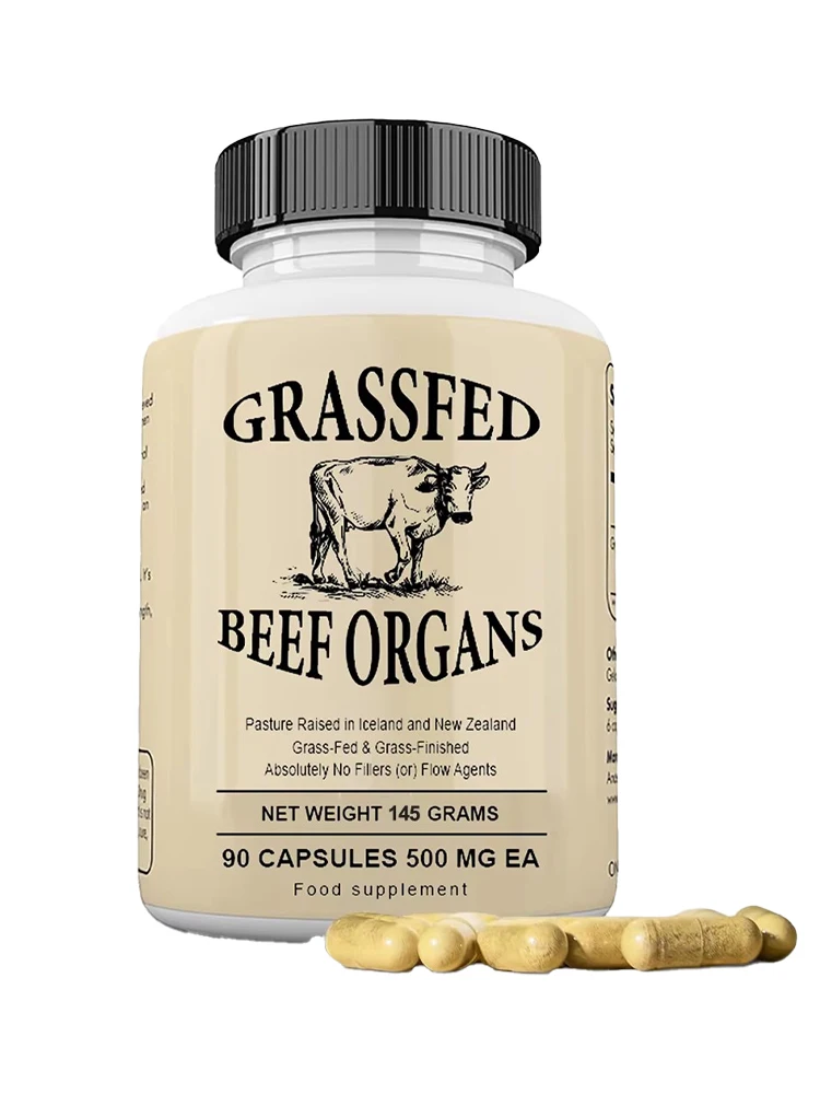Grass Fed Beef Organs Supplement, blend of liver, heart, kidney, pancreas & spleen supports whole body wellness, 90 count