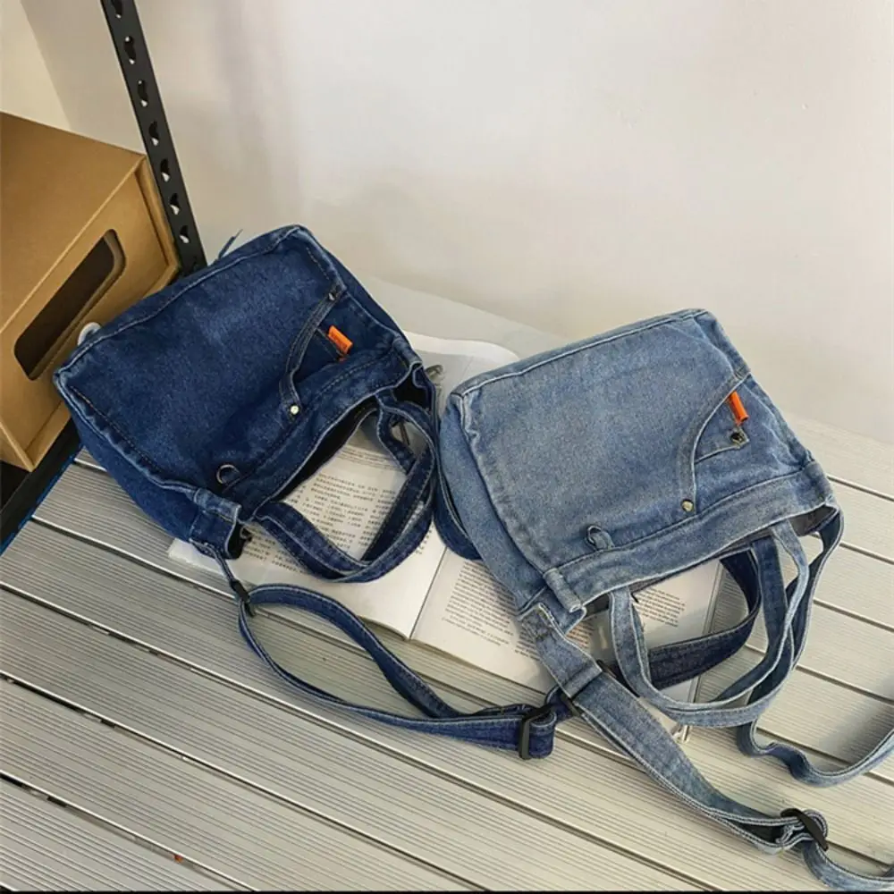 

Casual Large Capacity Denim Crossbody Bag Simple Commute Canvas Tote Bag Small Square Bag Handbag Cloth Shoulder Bag Boys