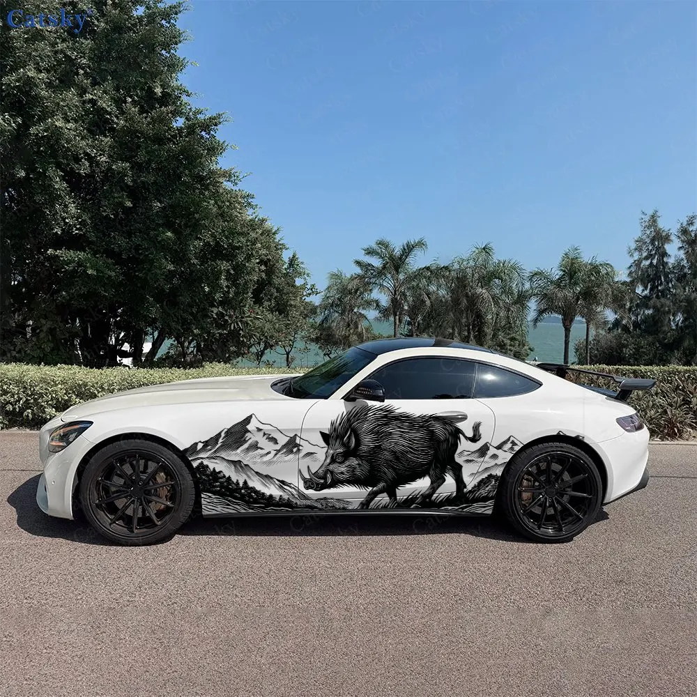 2pcs Pine Ridge Wild Boar, Durable, Fade-resistant, Enhance Vehicle Aesthetics With Bold Artistic Design Car Vinyl Wraps