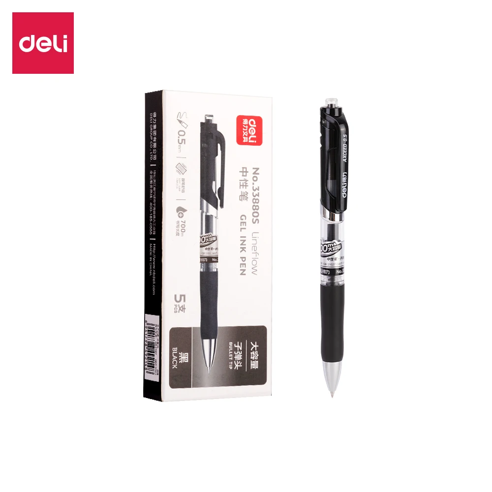 

Deli 0.5mm Black Gel Pens (5-Pack), Long-Lasting 700m Writing Length, Smooth Ink Flow, Ideal for Students, Office